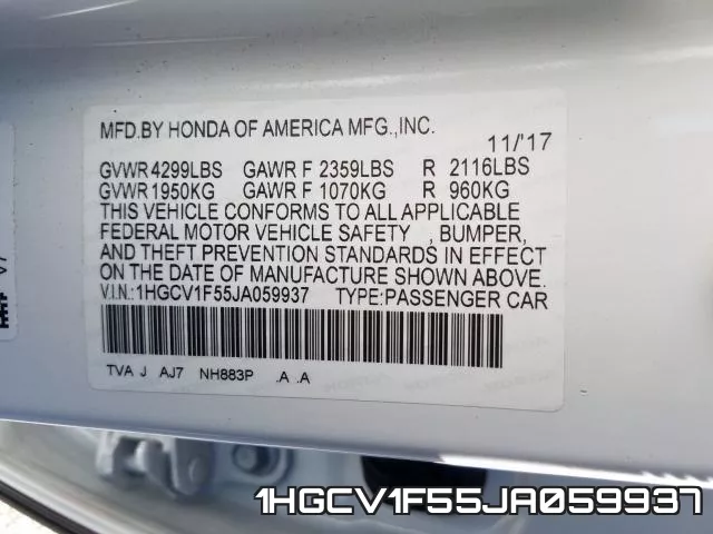 1HGCV1F55JA059937 фото 2