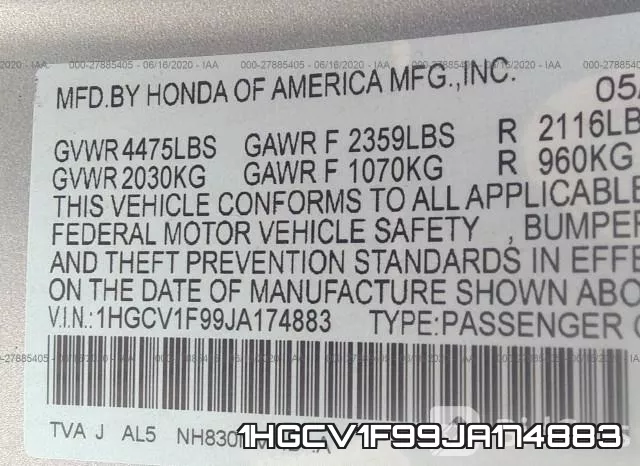 1HGCV1F99JA174883 фото 10
