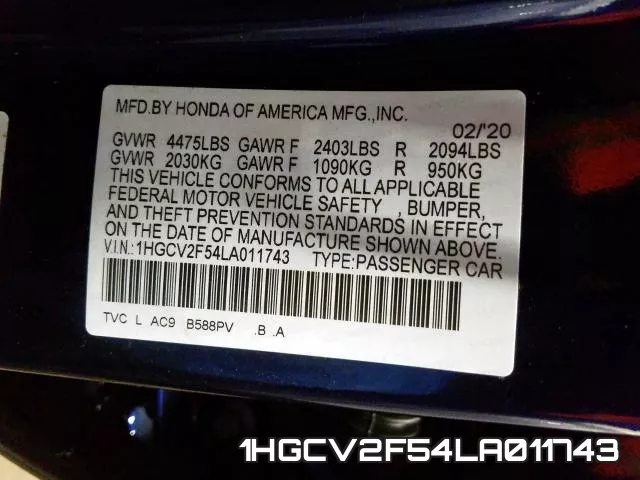 1HGCV2F54LA011743 фото 2