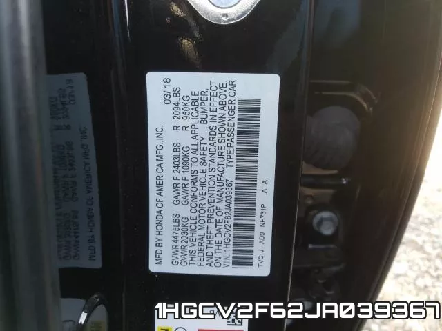1HGCV2F62JA039367 фото 2
