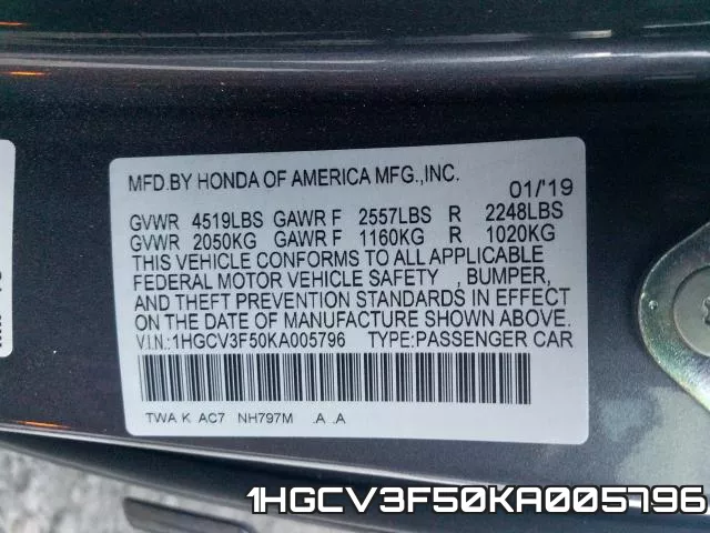 1HGCV3F50KA005796 фото 2