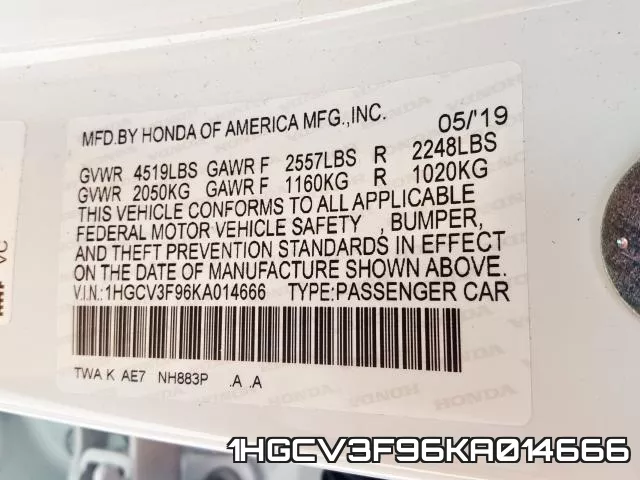 1HGCV3F96KA014666 фото 2