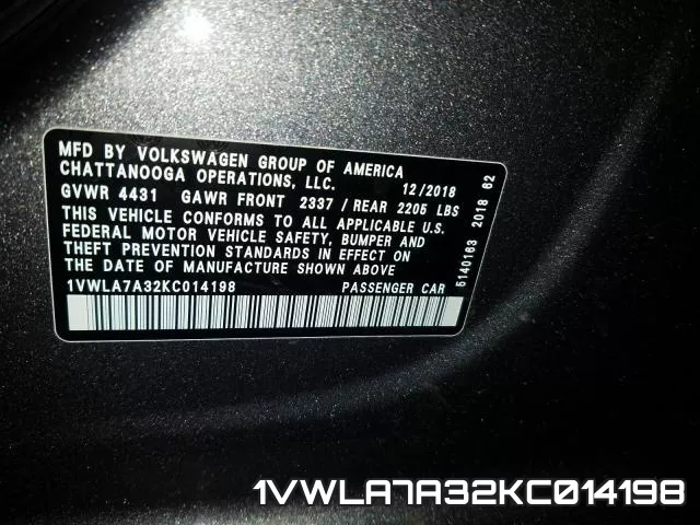 1VWLA7A32KC014198 фото 2