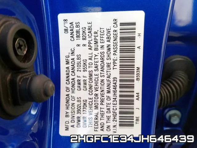 2HGFC1E34JH646439 фото 2
