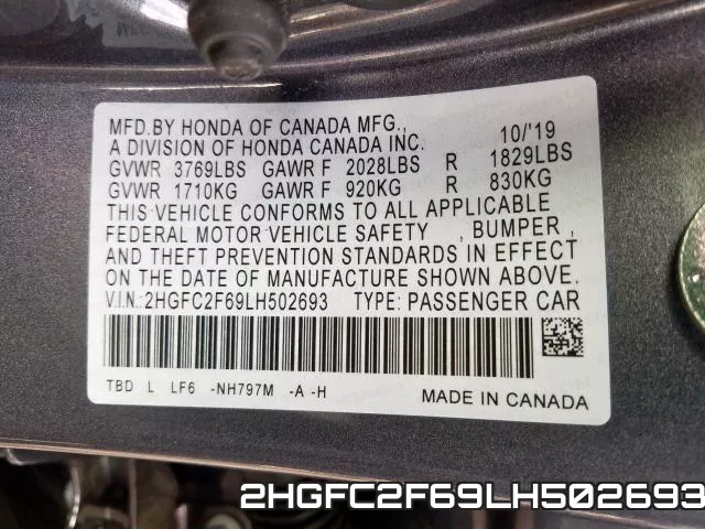2HGFC2F69LH502693 фото 2