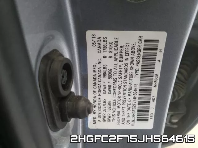 2HGFC2F75JH564615 фото 2