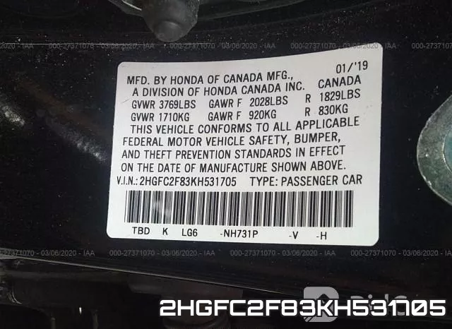 2HGFC2F83KH531705 фото 10