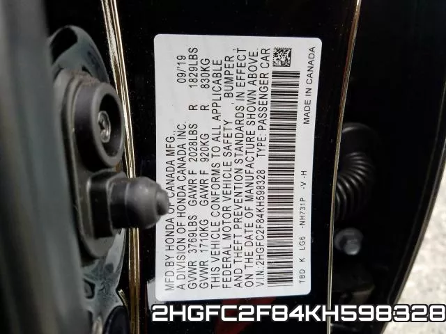 2HGFC2F84KH598328 фото 2
