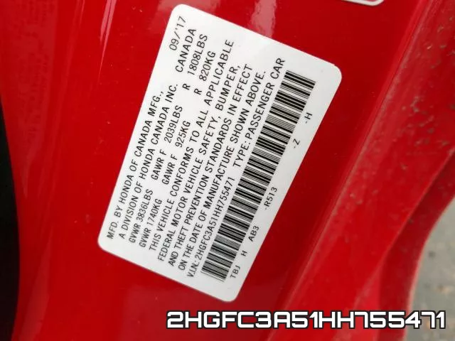 2HGFC3A51HH755471 фото 2