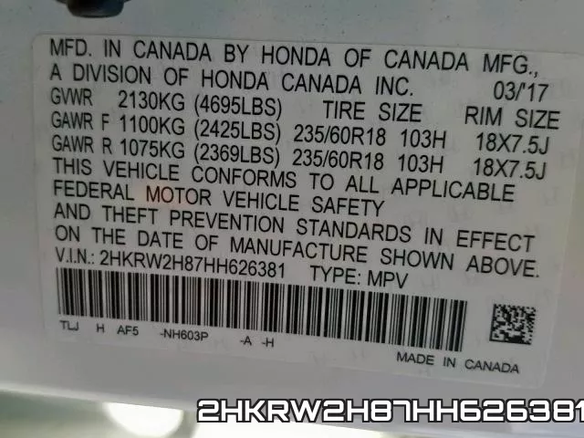 2HKRW2H87HH626381 фото 2