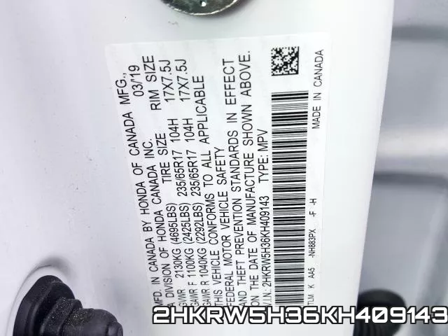 2HKRW5H36KH409143 фото 2