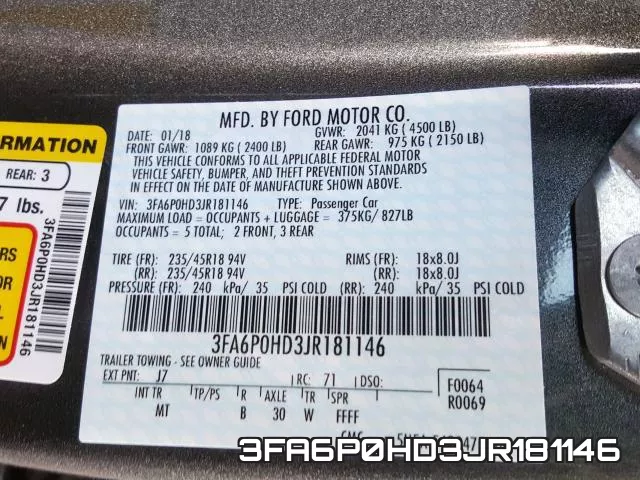 3FA6P0HD3JR181146 фото 2