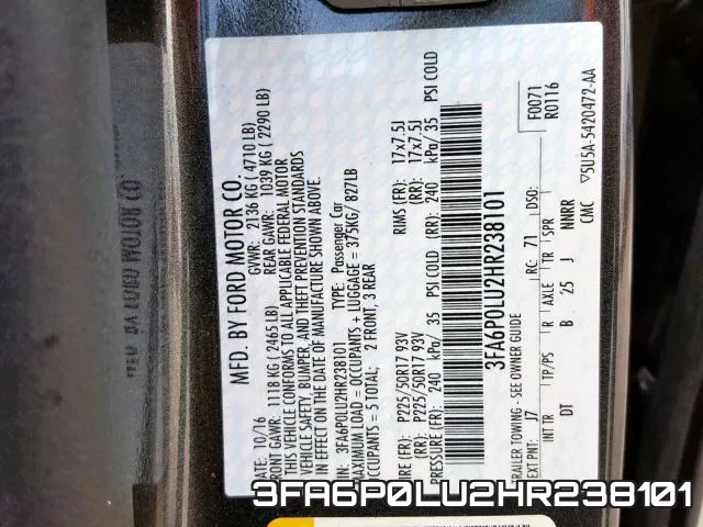 3FA6P0LU2HR238101 фото 2