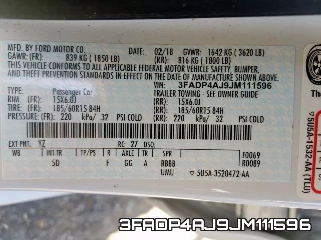 3FADP4AJ9JM111596 фото 2