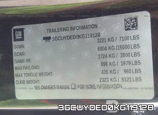 3GCUYDED0KG119128 фото 10