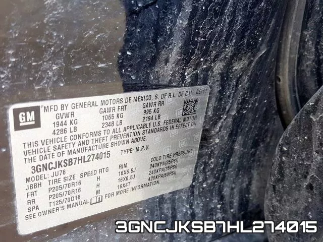 3GNCJKSB7HL274015 фото 2