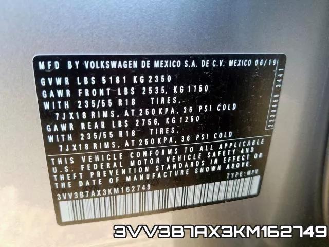 3VV3B7AX3KM162749 фото 2