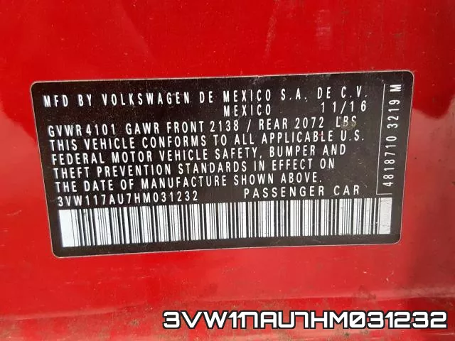 3VW117AU7HM031232 фото 2