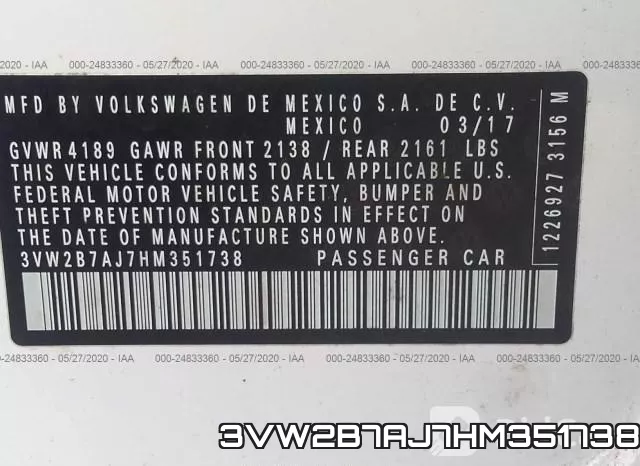 3VW2B7AJ7HM351738 фото 10