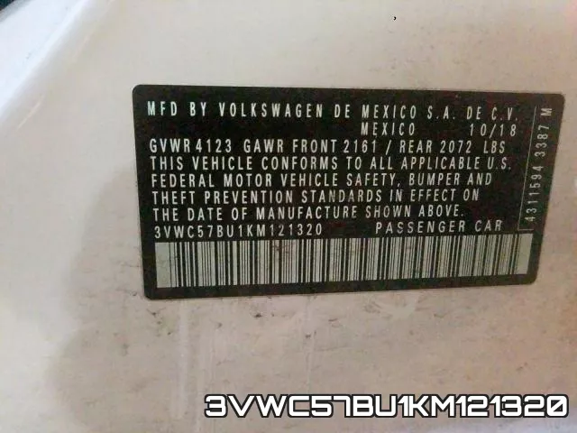 3VWC57BU1KM121320 фото 2