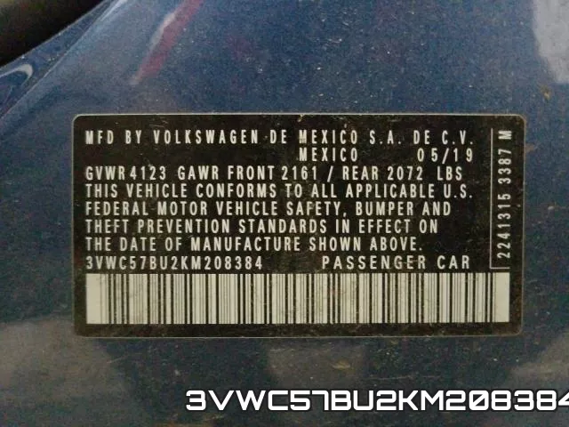 3VWC57BU2KM208384 фото 2