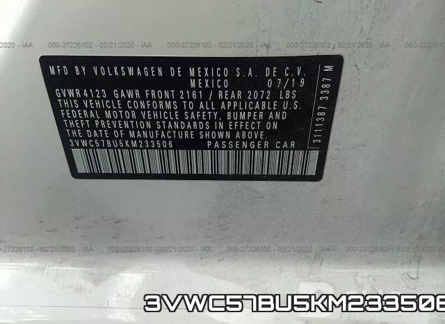 3VWC57BU5KM233506 фото 10