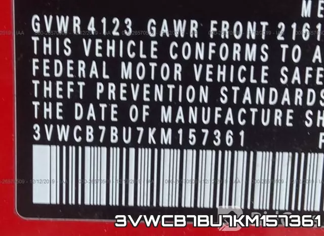 3VWCB7BU7KM157361 фото 10