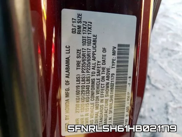 5FNRL5H61HB021179 фото 2