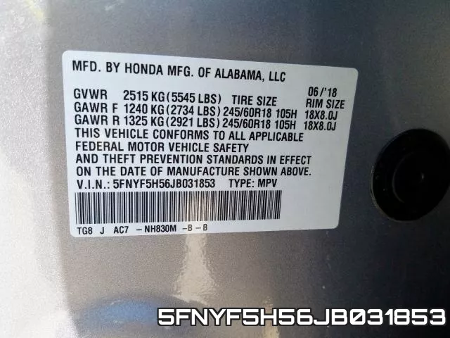 5FNYF5H56JB031853 фото 2