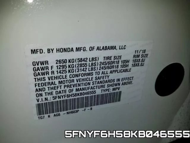 5FNYF6H58KB046555 фото 2