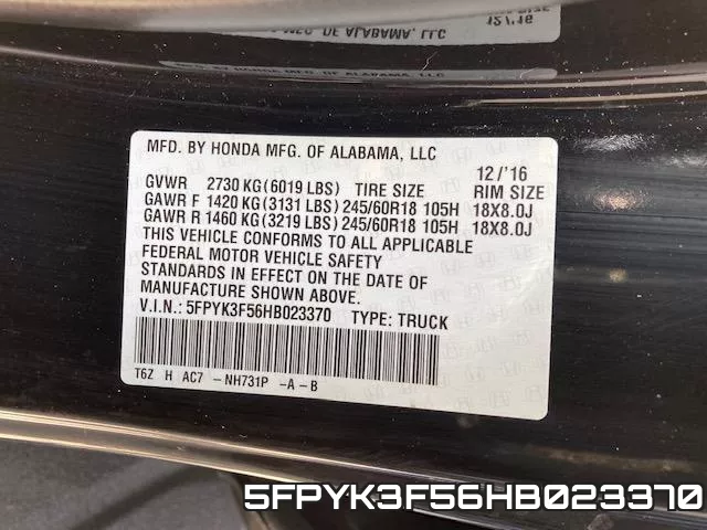 5FPYK3F56HB023370 фото 2