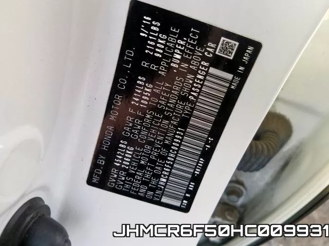 JHMCR6F50HC009931 фото 2
