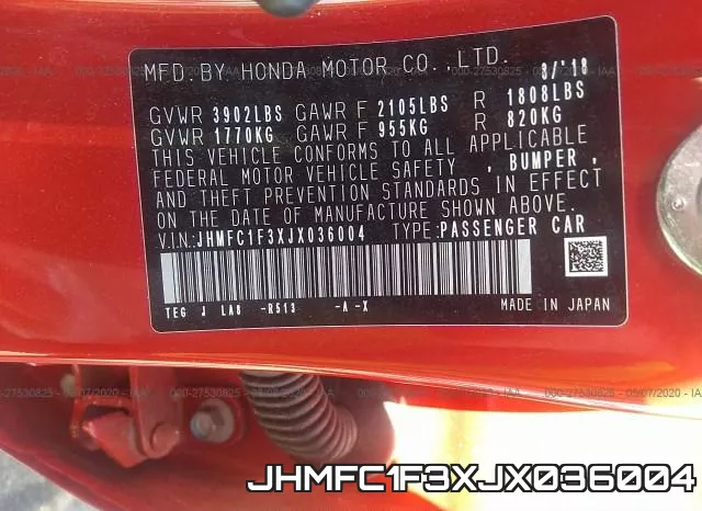 JHMFC1F3XJX036004 фото 10
