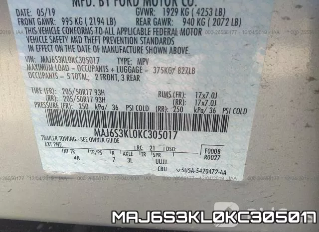 MAJ6S3KL0KC305017 фото 10
