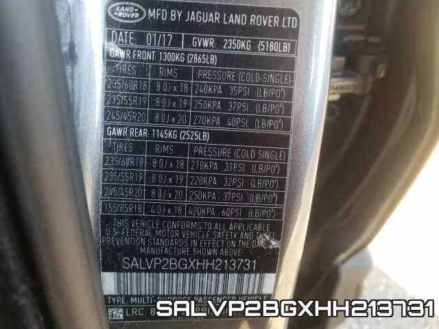 SALVP2BGXHH213731 фото 2