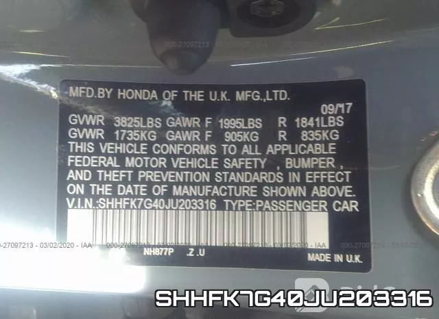 SHHFK7G40JU203316 фото 10