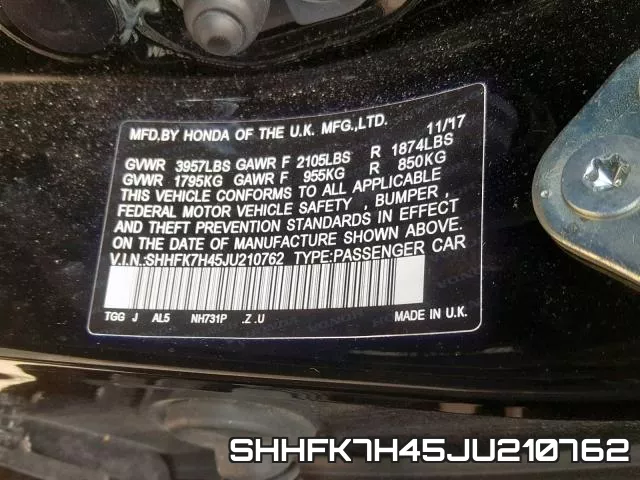 SHHFK7H45JU210762 фото 2