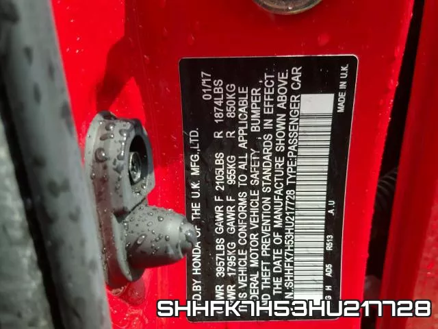 SHHFK7H53HU217728 фото 2