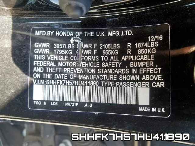 SHHFK7H57HU411890 фото 2