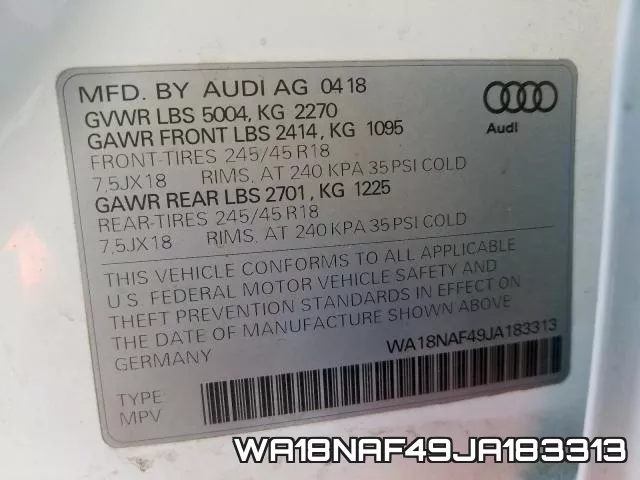 WA18NAF49JA183313 фото 2