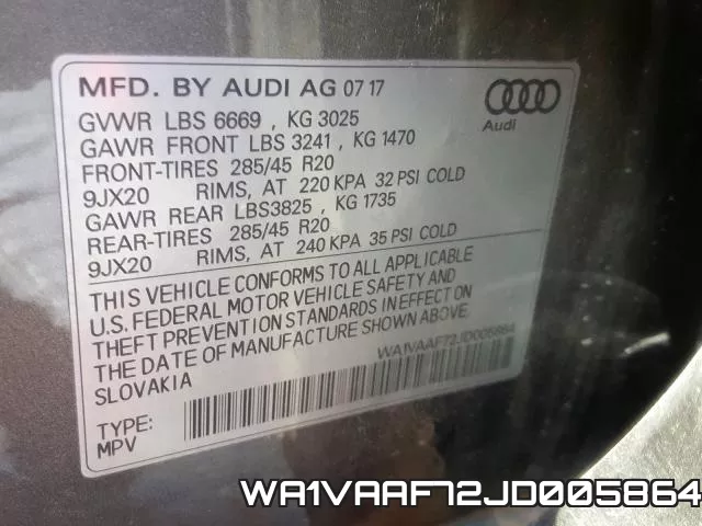 WA1VAAF72JD005864 фото 2