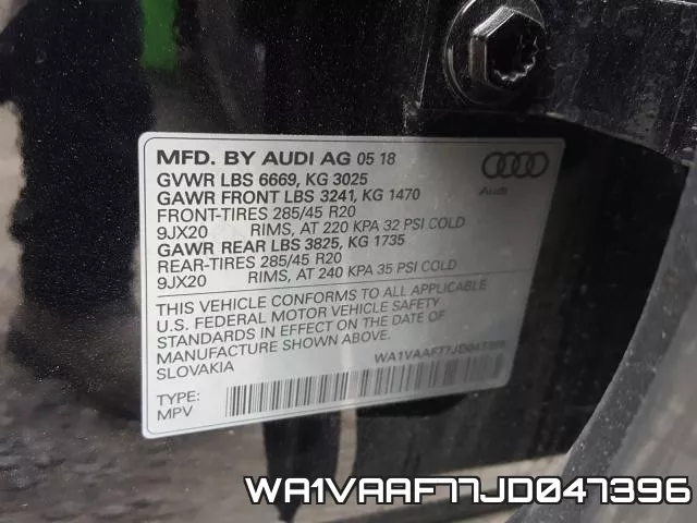 WA1VAAF77JD047396 фото 2