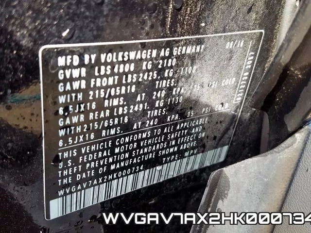 WVGAV7AX2HK000734 фото 2