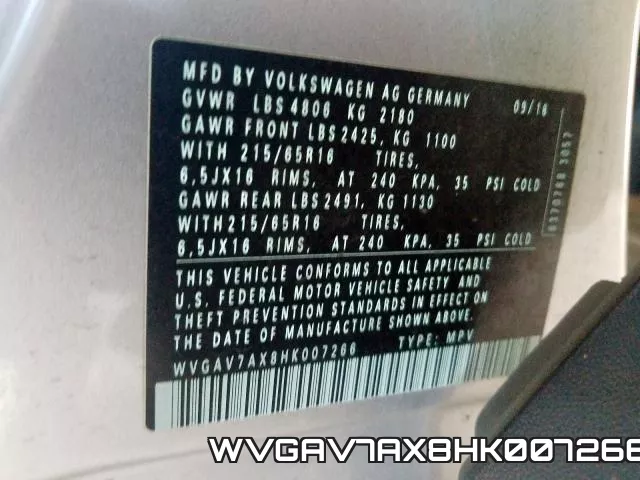WVGAV7AX8HK007266 фото 2