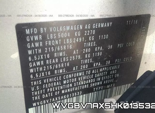 WVGBV7AX5HK013532 фото 10