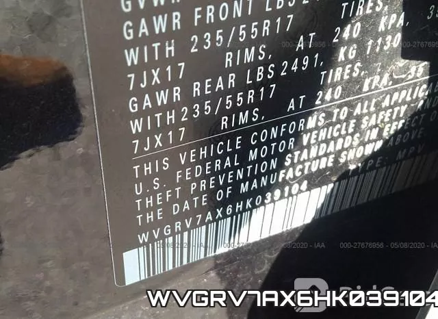 WVGRV7AX6HK039104 фото 10
