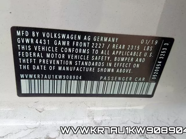 WVWKR7AU1KW908904 фото 2