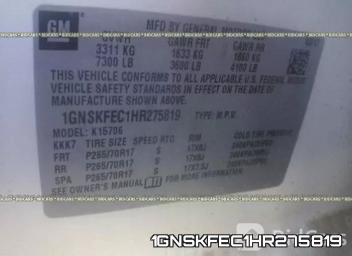 1GNSKFEC1HR275819 фото 10