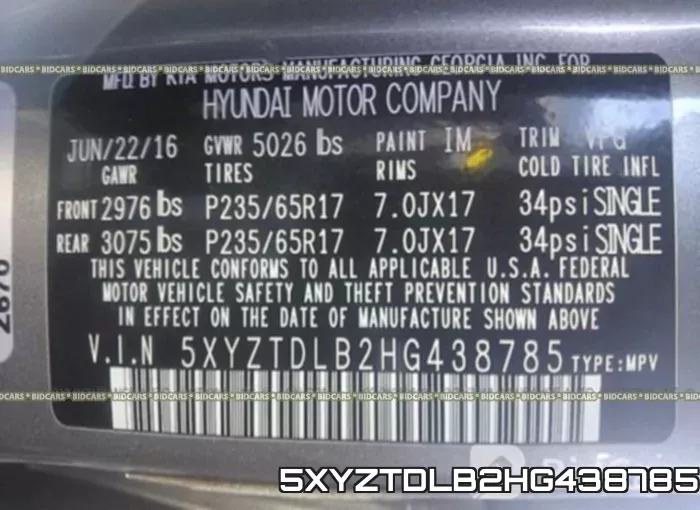 5XYZTDLB2HG438785 фото 9