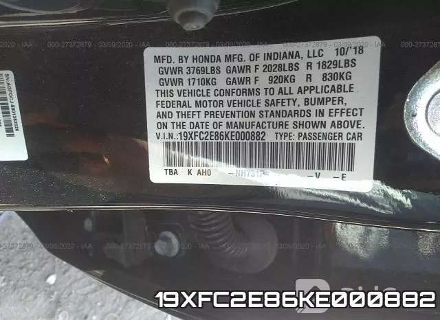 19XFC2E86KE000882 фото 10
